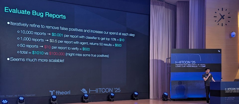 AIxCC競賽季軍隊伍Theori共同領隊Tyler Nighswander現身HITCON 2025,暢談其參賽歷程與經驗。攝影/羅正漢