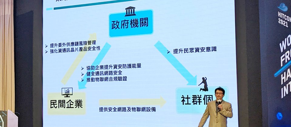 行政院資通安全處處長簡宏偉在HITCON 2021一場演說中,透過淺顯易懂方式描繪資安思維與策略,希望讓普遍民眾對資安推動能有清楚認識。