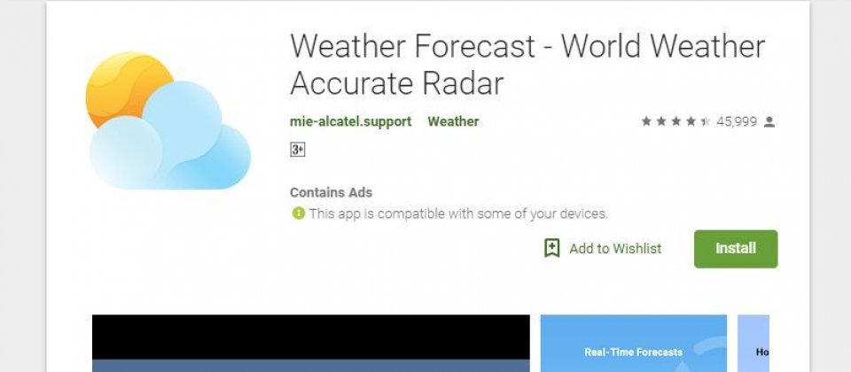 Weather Forecast - World Weather Accurate Radar遭點名未經用戶同意暗中蒐集資料,在Google Play上擁有4.4顆星評價。