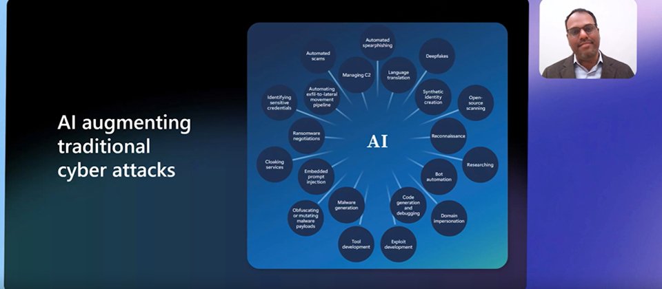 微軟印度暨南亞區首席資安顧問Anujh Tewari說明攻擊者正運用AI強化傳統網路攻擊,指出防禦者需因應攻擊規模化與高速化挑戰。