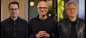 (圖左)Anthropic執行長Dario Amodei;(圖中)微軟執行長Satya Nadella;(圖右)Nvidia執行長黃仁勳。(圖片來源/微軟)